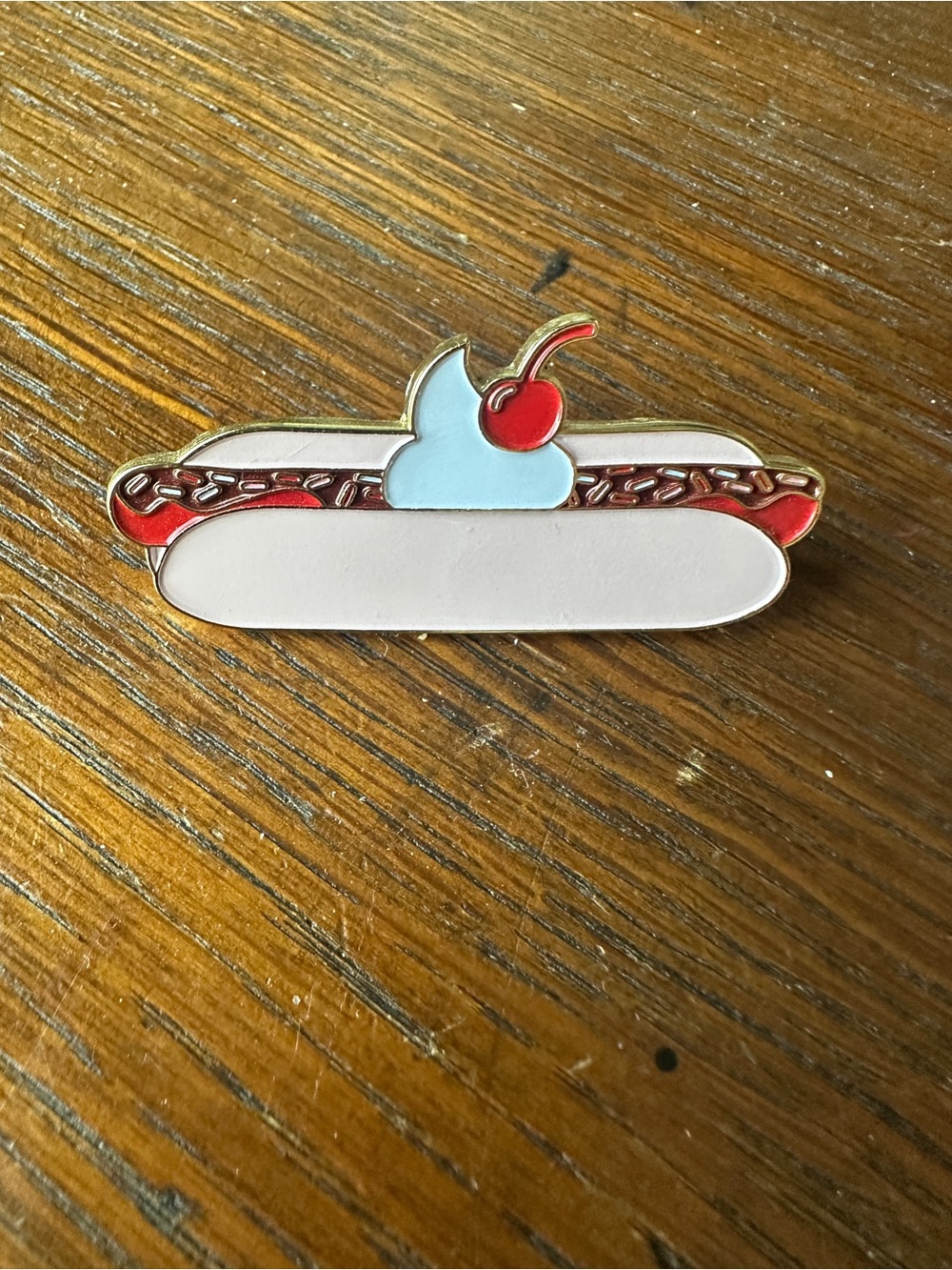 Museum of Ice Cream Chicago Cherry Hot Dog Enamel Pin - White, Red, Light pink
